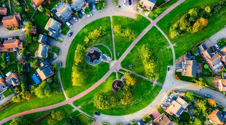 aerial shot of garden